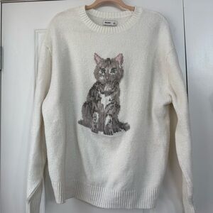 Hollister Cream Sweater with Cat Design